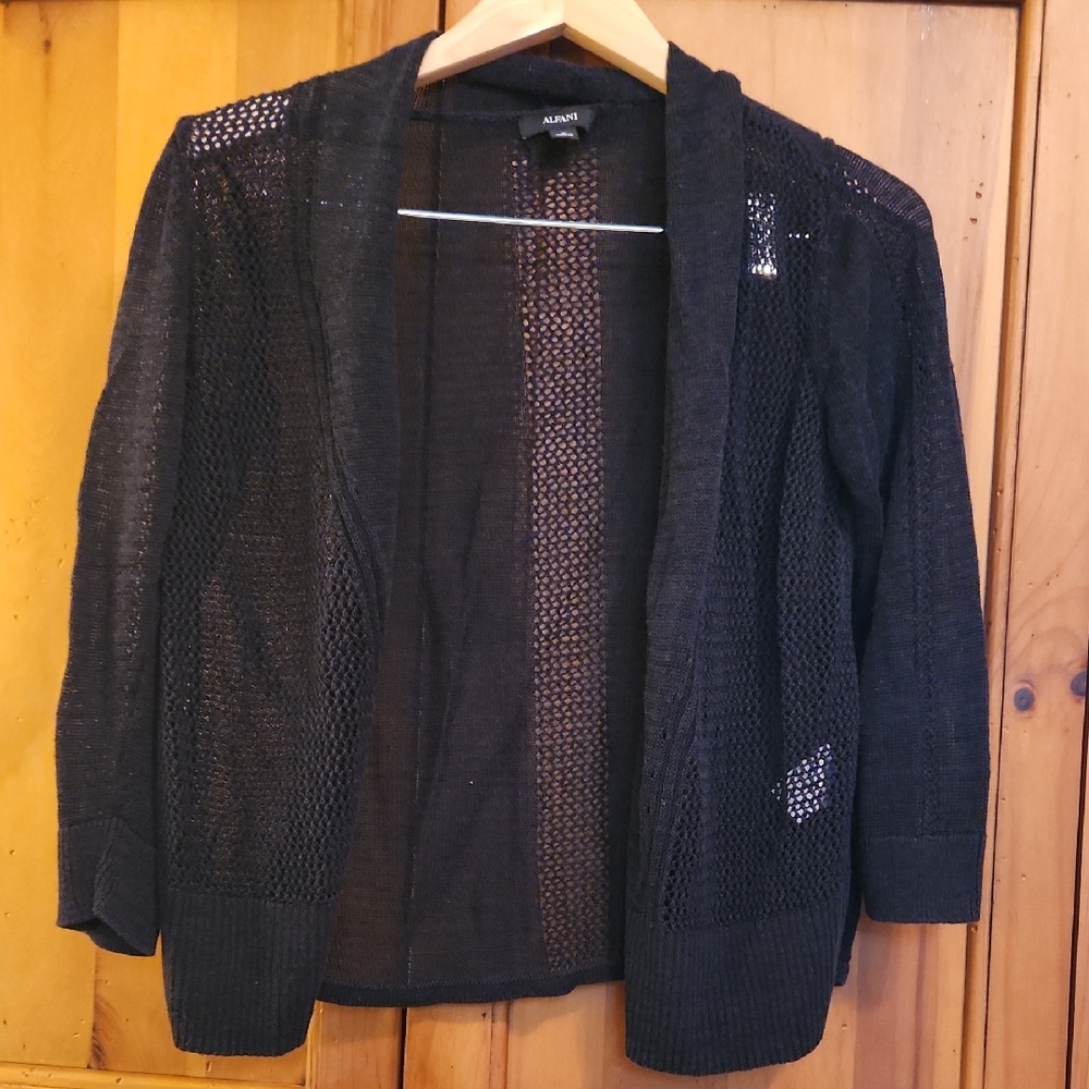 Alfani Black Open Knit Cardigan Linen-Blend